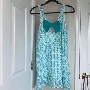 Aqua and Blue Aztec Print Dress with straps and bow in back from beach boutique